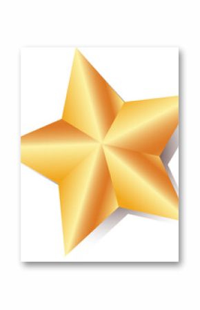 3D golden star is rotating with metallic gradient casting soft shadow over transparent background