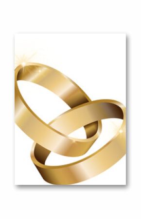 Interlocked metallic gold bands are shining in 3D render with transparent background, star sparkles