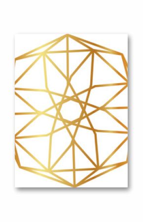 Displaying gold rosette in flat design, featuring interlaced star polygon on transparent background