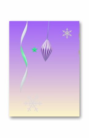 Hanging ornaments in lavender-yellow backdrop with bauble, teardrop, star, ribbons and snowflakes