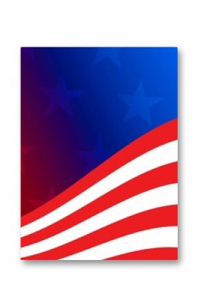 Flat design wavy red-white stripes are flowing across red to blue gradient with star silhouettes