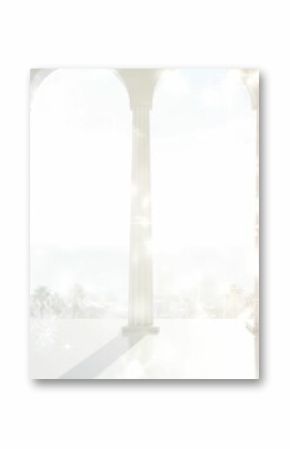 Twinkling lights over balcony with columns
