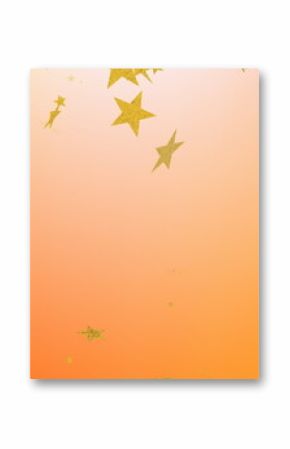 Scattering metallic gold star confetti shapes over orange gradient backdrop on graphic design panel