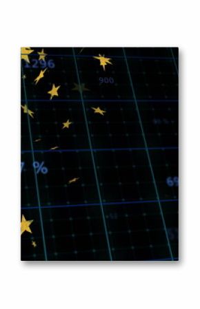 Displaying cluster of gold star shapes floating over teal dashboard grid, with blue numeric labels