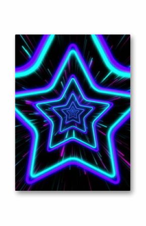 Radiating nested neon star outlines creating depth effect in virtual space, with light streaks