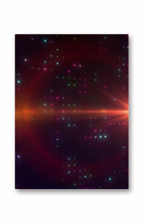 Radiating star-like flare glowing on right side in digital space, with pixel points, copy space