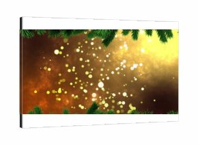 Christmas tree branches over golden bokeh lights image