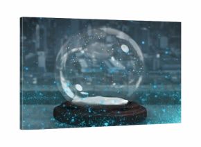 Image of shooting star over christmas snow globe and cityscape