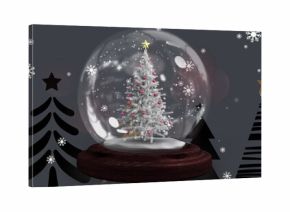 Shooting star around christmas tree in a snow globe against christmas tree icons on grey background