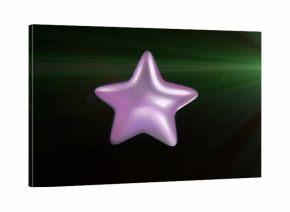 Floating lavender five-pointed 3D star glowing in dark void, with green light source lens flare