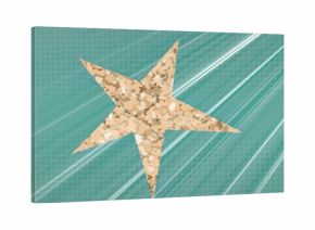 Displaying mosaic-textured five-pointed star glowing on teal dots, with white diagonal light rays