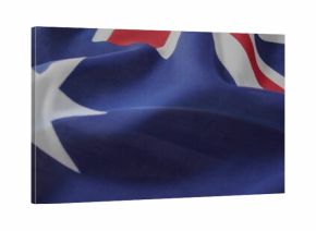 Folding blue national flag fabric showing large white star and partial red-and-white canton