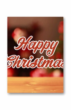 Image of christmas greetings text over yellow lights and christmas decorations