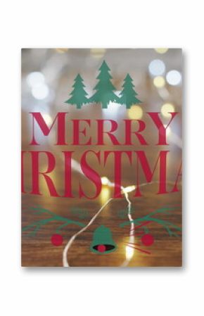 Image of christmas greetings text over christmas fairy lights