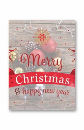 Image of christmas greetings text over christmas baubles and fairy lights