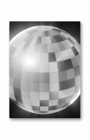 Image of retro mirror disco ball and christmas fairy lights flickering