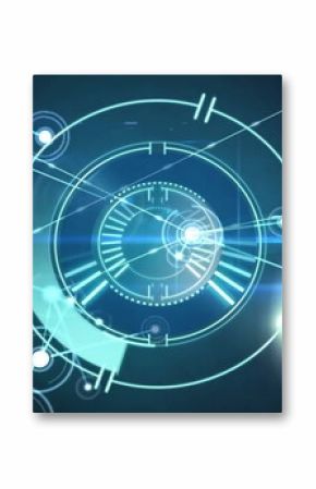 Image of circular scanner processing over network and blue lights on dark background