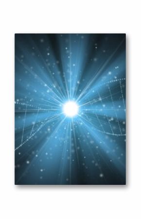 Image of dna strand and glowing lights on blue background