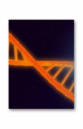 Image of orange dna strand and glowing lights on blue background