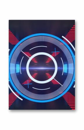 Image of digital interface showing circular scope scanning and blue and red lights on black