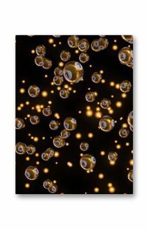 Image of golden lottery balls with numbers in them falling over multiple golden glowing lights
