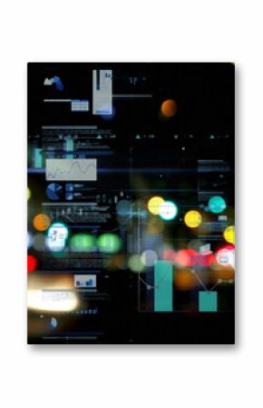 Image of statistics processing over out of focus lights and cityscape