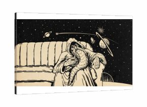 Elder Man Sitting On Sofa In Outer Space