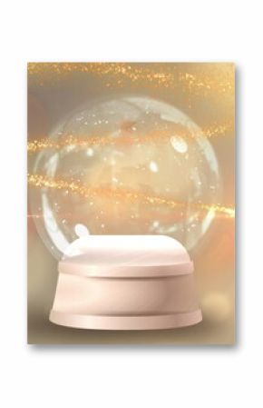 Golden shooting star over christmas tree in a snow globe against spots of light on yellow background