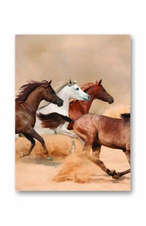 Stado koni w burzy piaskowej