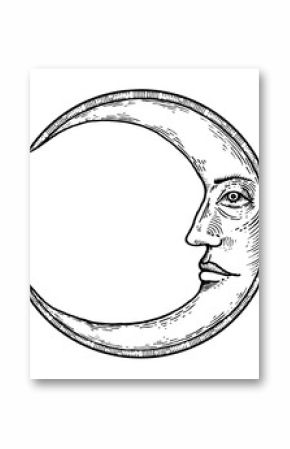 Moon with face engraving style vector illustration