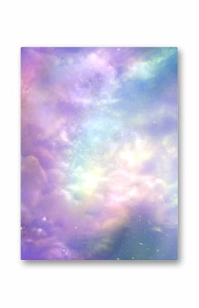 This must be what the Heavens Above looks like  -  Multicolored ethereal cosmic sky scape with fluffy clouds, stars, planets, nebulas, and bright light depicting Heaven  