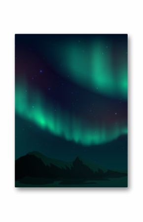 Vector illustration with aurora borealis, northern starry night