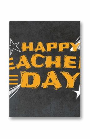 Image of happy teachers day text over star icons and board