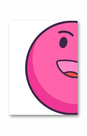 Pink emoticon face is floating next to yellow star in flat design on transparent background