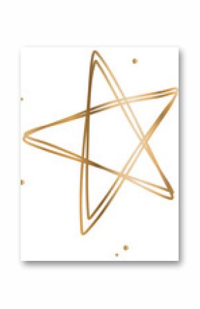 Abstract golden star is appearing in flat design, surrounded by gold dots on transparent background