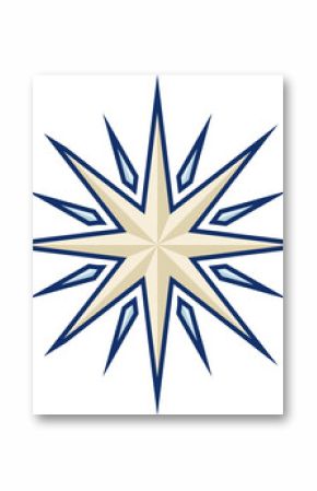 Stylized star is floating on transparent background in flat style with cream points and blue spikes