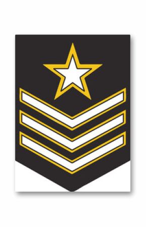 Flat design insignia emblem showing yellow-bordered white star and chevrons on transparent field
