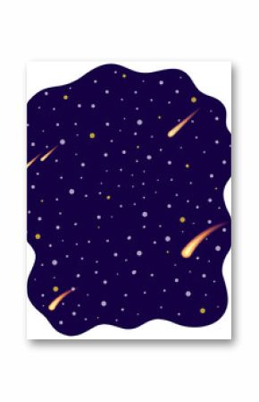 Starry sky is showing lavender yellow dots shooting stars in flat design transparent background