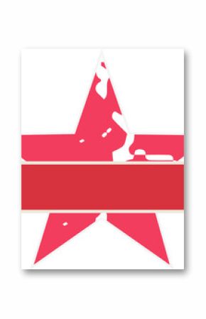 Abstract emblem featuring worn red star with ribbon banner in flat design on transparent background