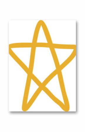 Yellow five-pointed star is being drawn using single line in doodle form on transparent background