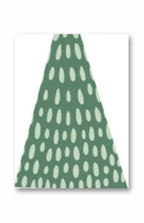 Flat green tree with brown trunk is showing oval patterns, purple star on transparent background