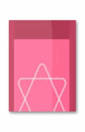 Flat-design stylized bottle is showing two-tone pink and white star label on transparent background