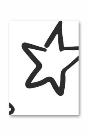 Stylized star doodle is floating on transparent field, showcasing black outline and small dot
