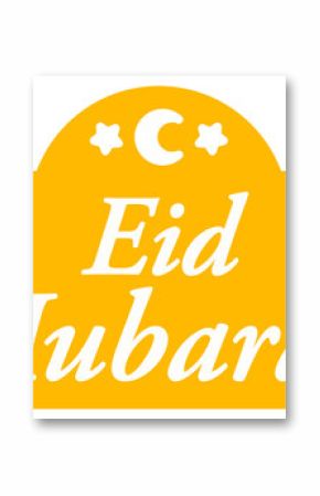 Displaying yellow Eid plaque with crescent-star motifs in flat design on transparent background