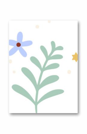 Vector illustration is showing branch, lilac flower, golden star, off-white dots on transparent bg