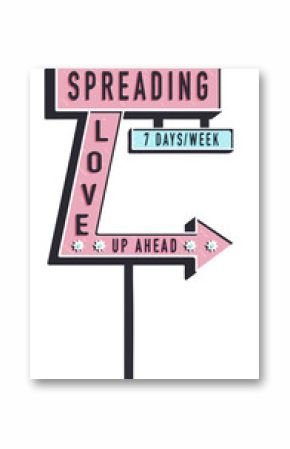 Pink flat sign pointing up ahead showing spreading love with star motifs, transparent background