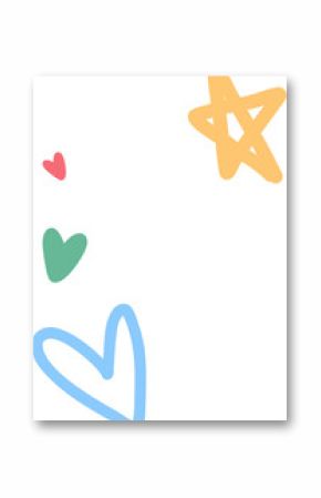 Flat vector doodles are appearing on transparent layer, showing yellow star and colorful hearts