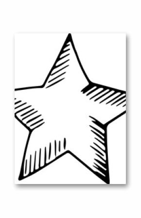 Hand-drawn rough star doodle is floating on transparent background with hatching strokes