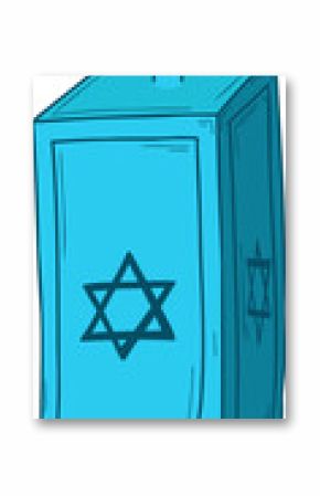 Flat stylized dreidel is spinning on transparent canvas with gradient handle, Star of David symbols