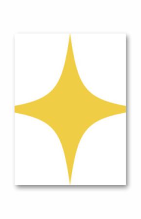 Yellow sparkle icon is glowing in flat design showing four-pointed star with transparent background